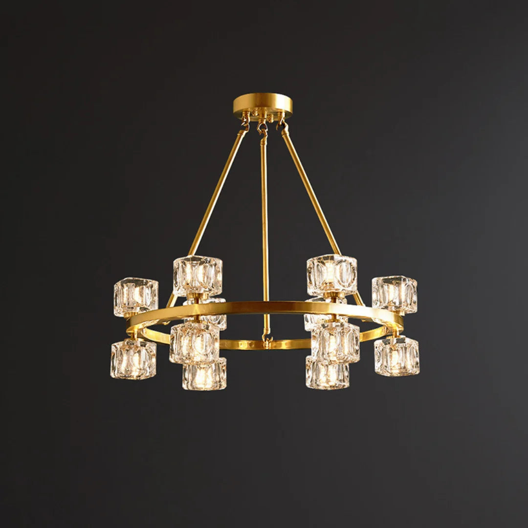 Crystal Cube Gold Chandelier