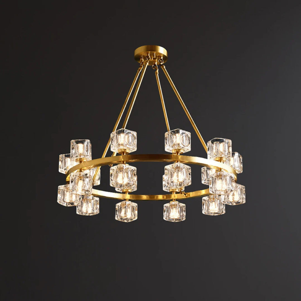 Crystal Cube Gold Chandelier
