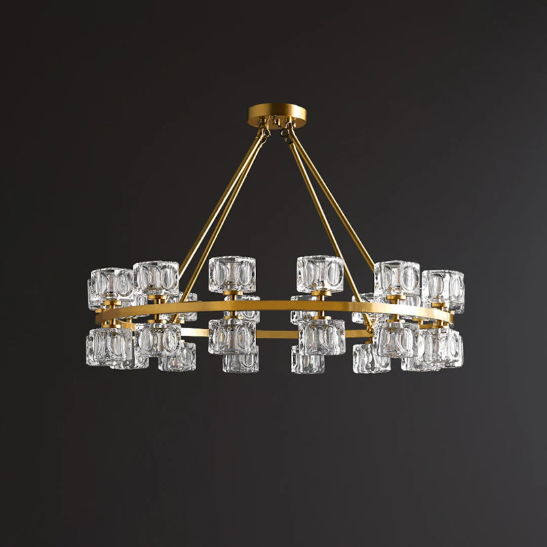 Crystal Cube Gold Chandelier