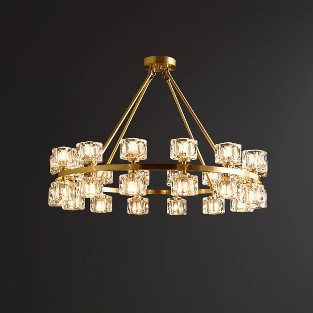 Crystal Cube Gold Chandelier