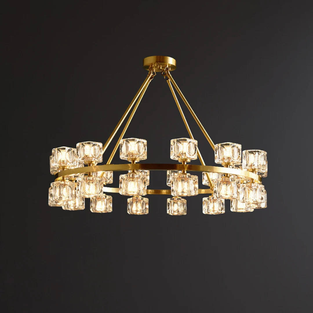 Crystal Cube Gold Chandelier