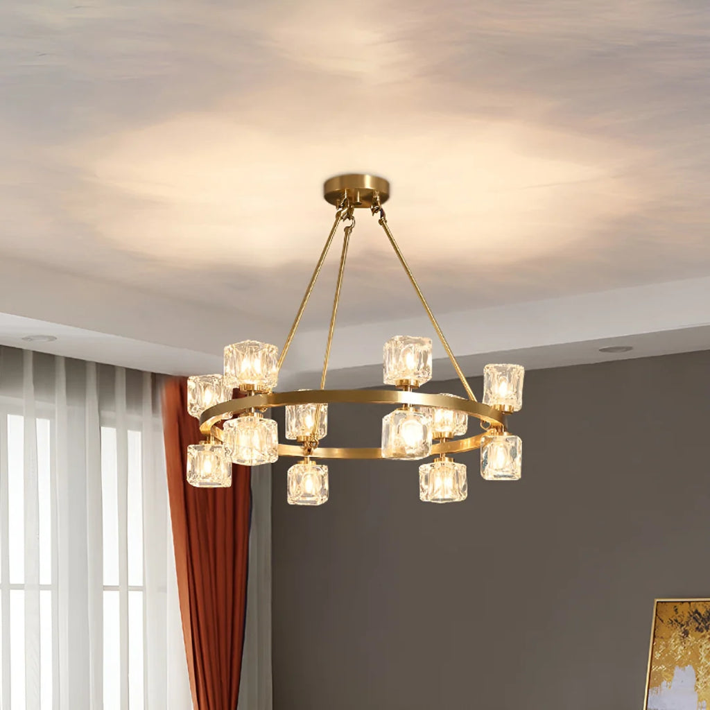 Crystal Cube Gold Chandelier