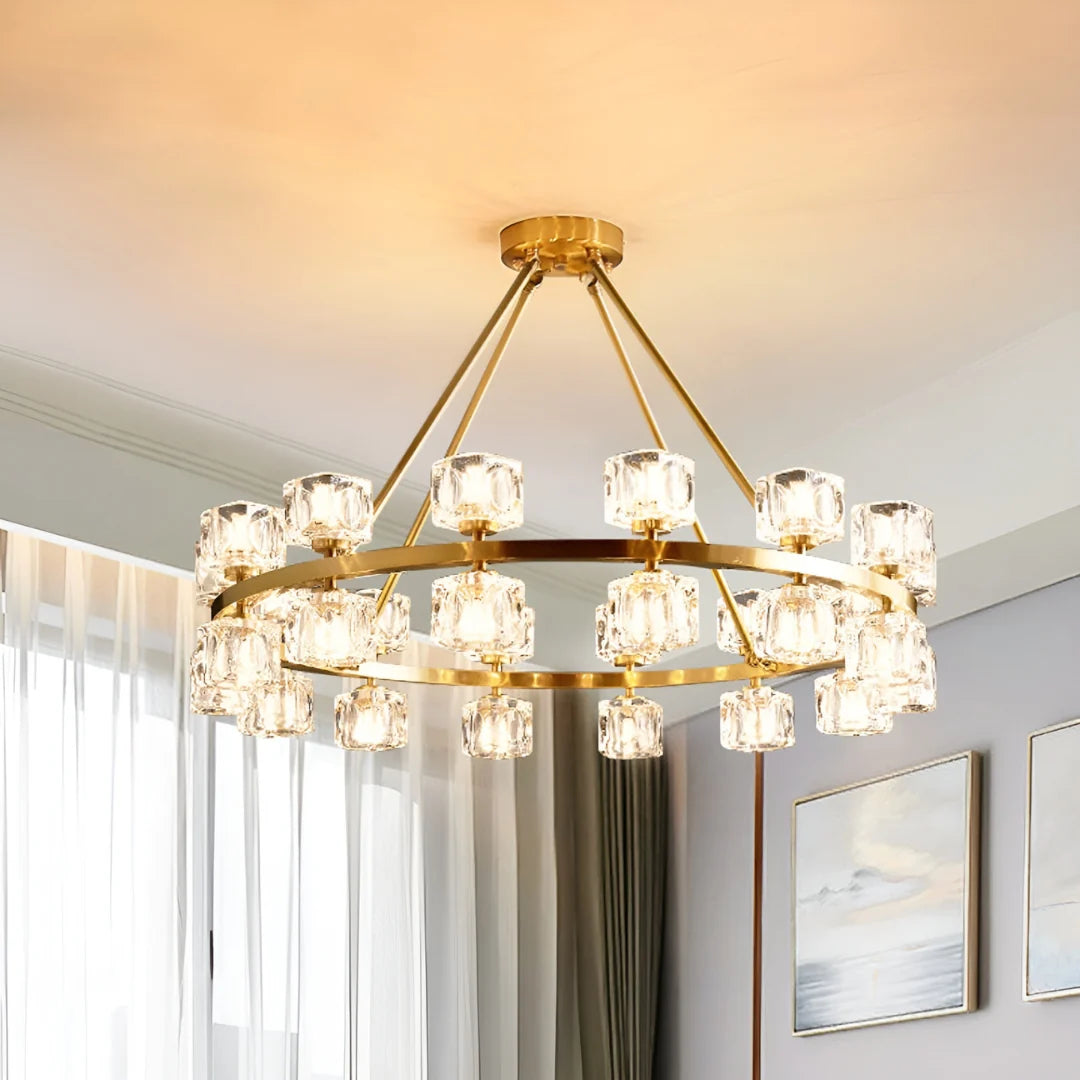 Crystal Cube Gold Chandelier