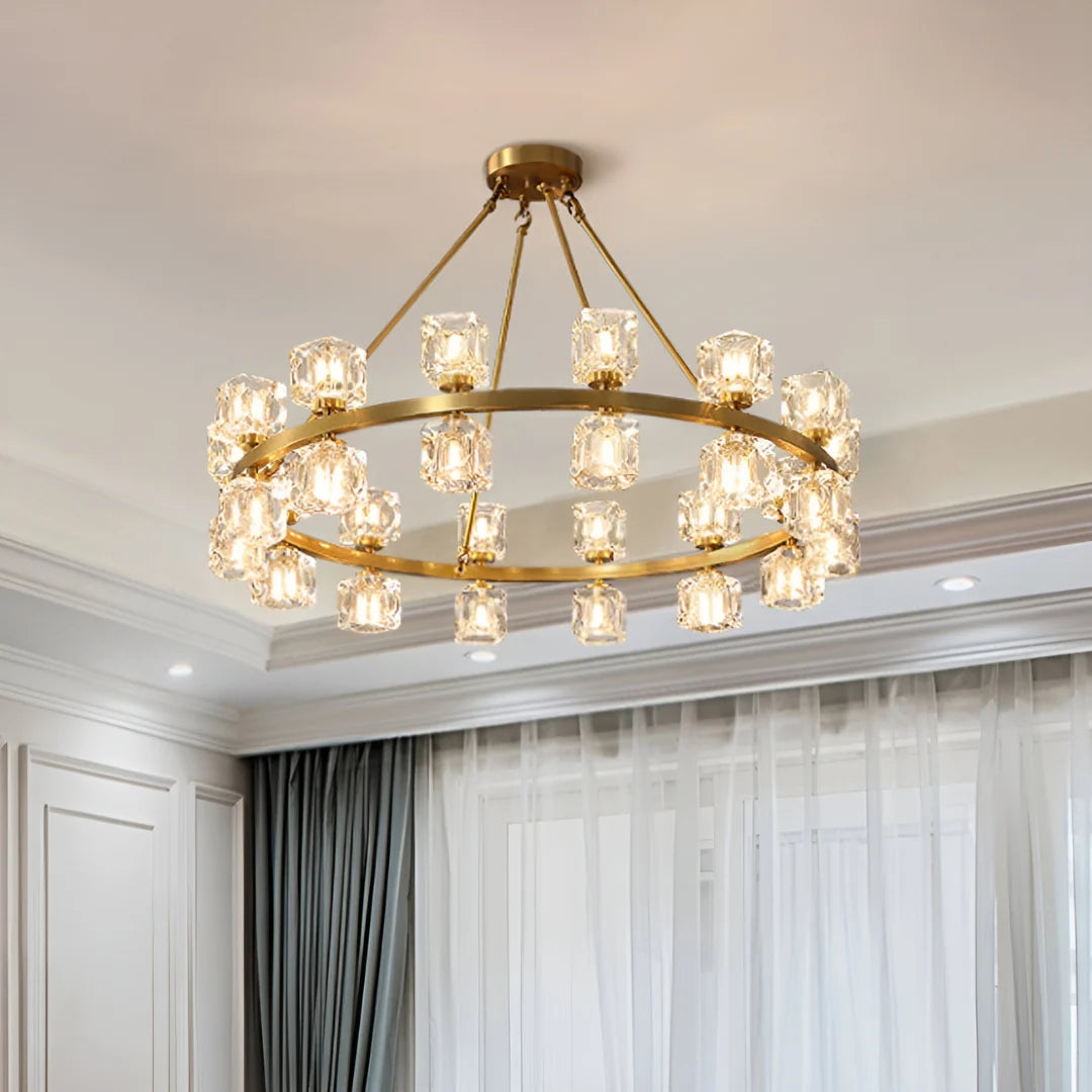 Crystal Cube Gold Chandelier