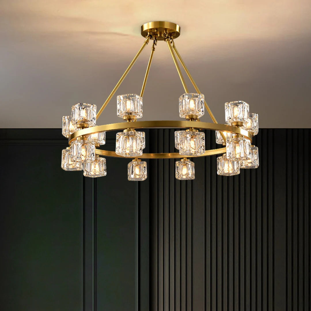 Crystal Cube Gold Chandelier
