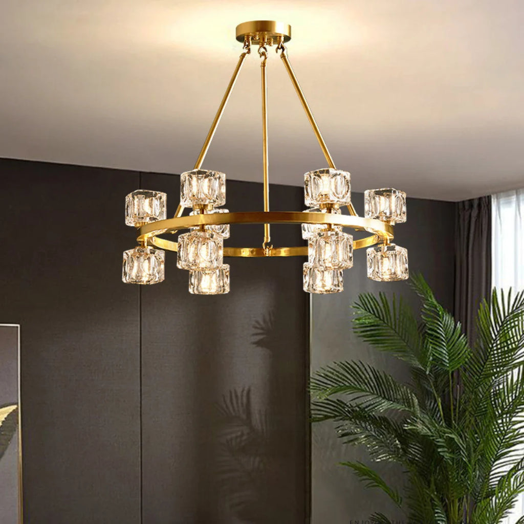 Crystal Cube Gold Chandelier
