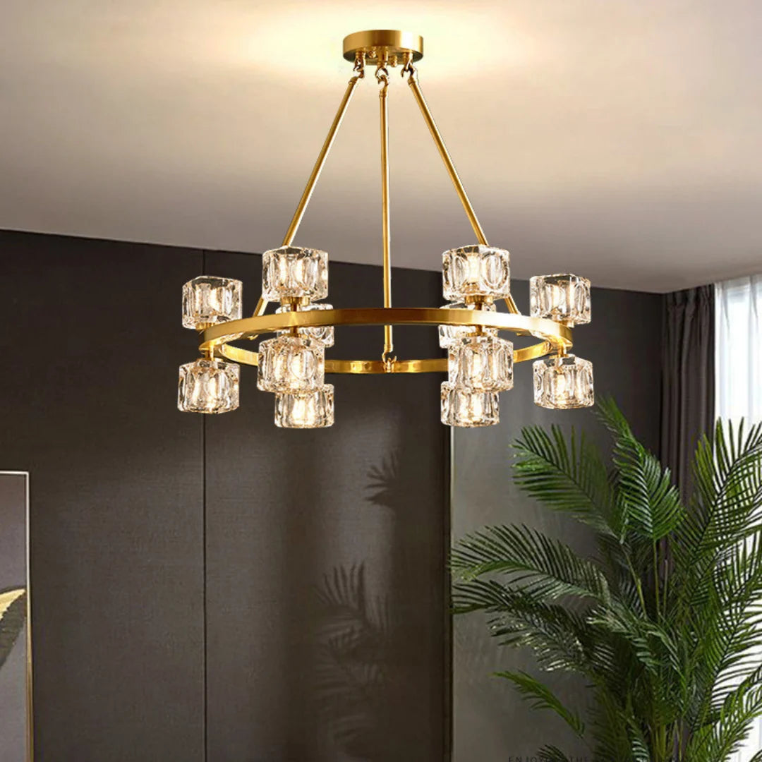 Crystal Cube Gold Chandelier