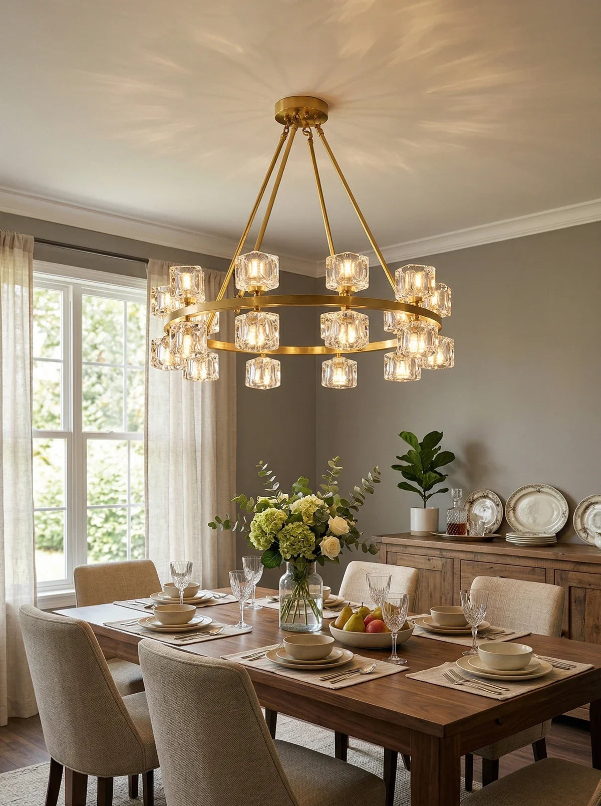 Crystal Cube Gold Chandelier