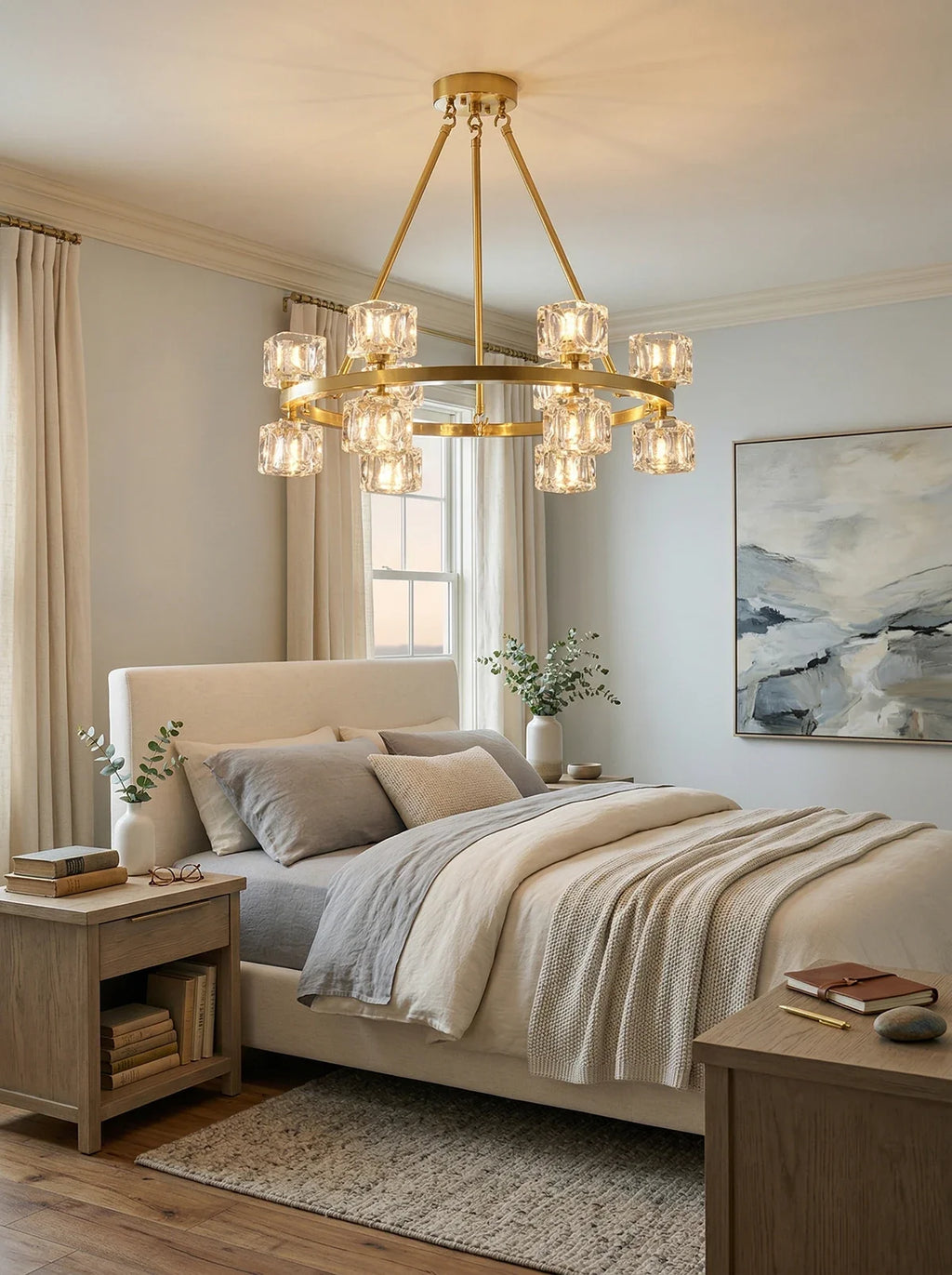 Crystal Cube Gold Chandelier