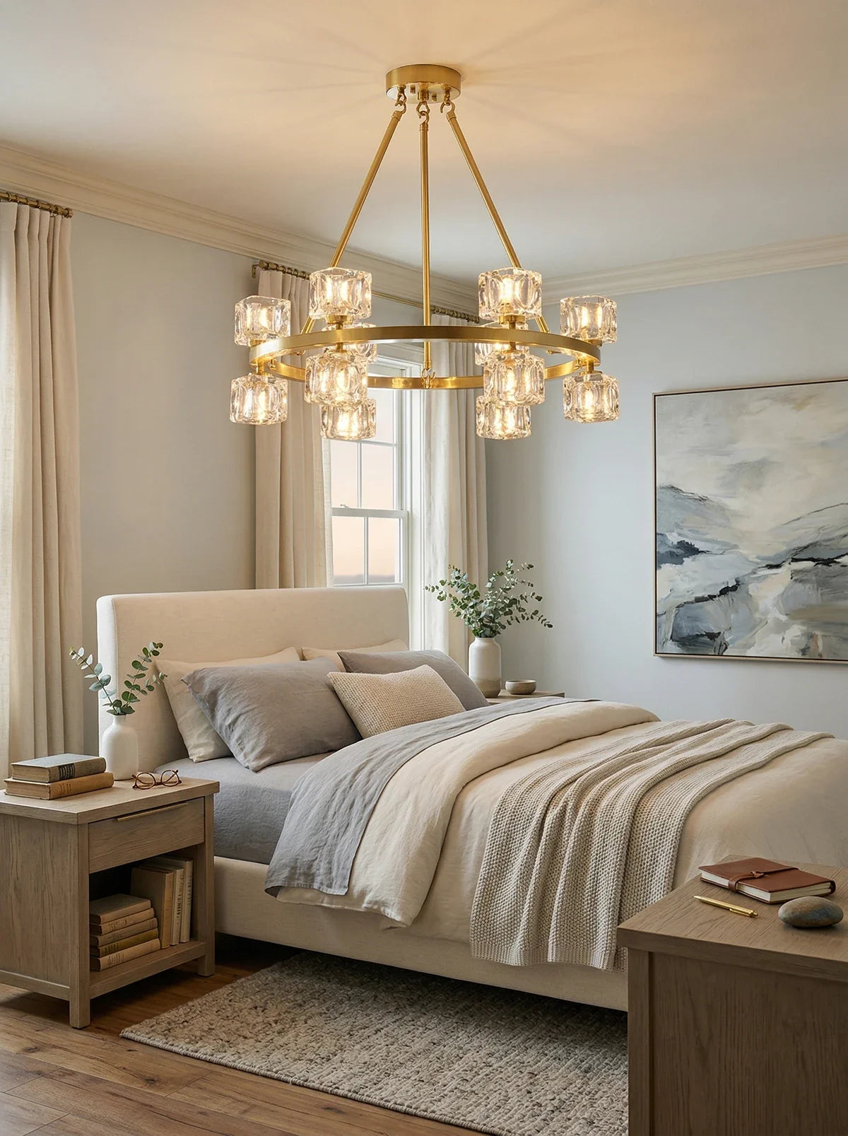Crystal Cube Gold Chandelier