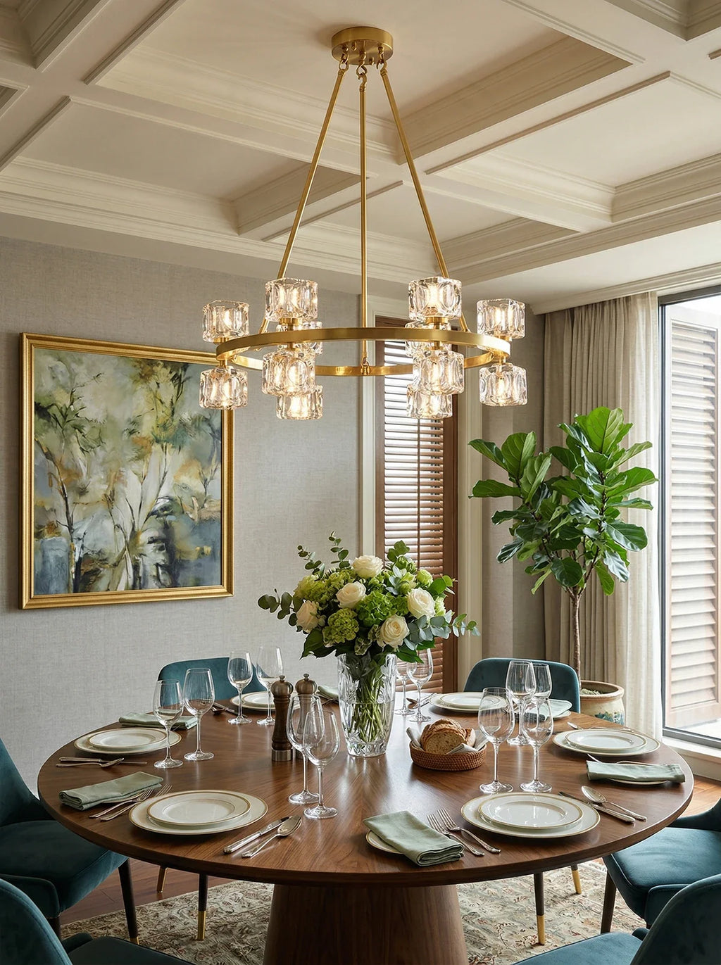 Crystal Cube Gold Chandelier