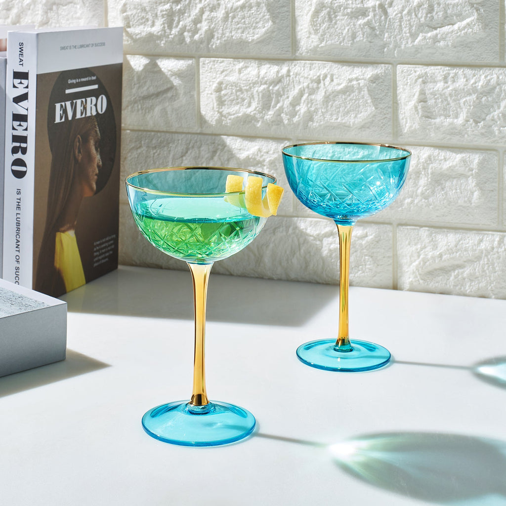 Bellissimo Crystal Champagne Coupe Cocktail Glassware, Set of 2