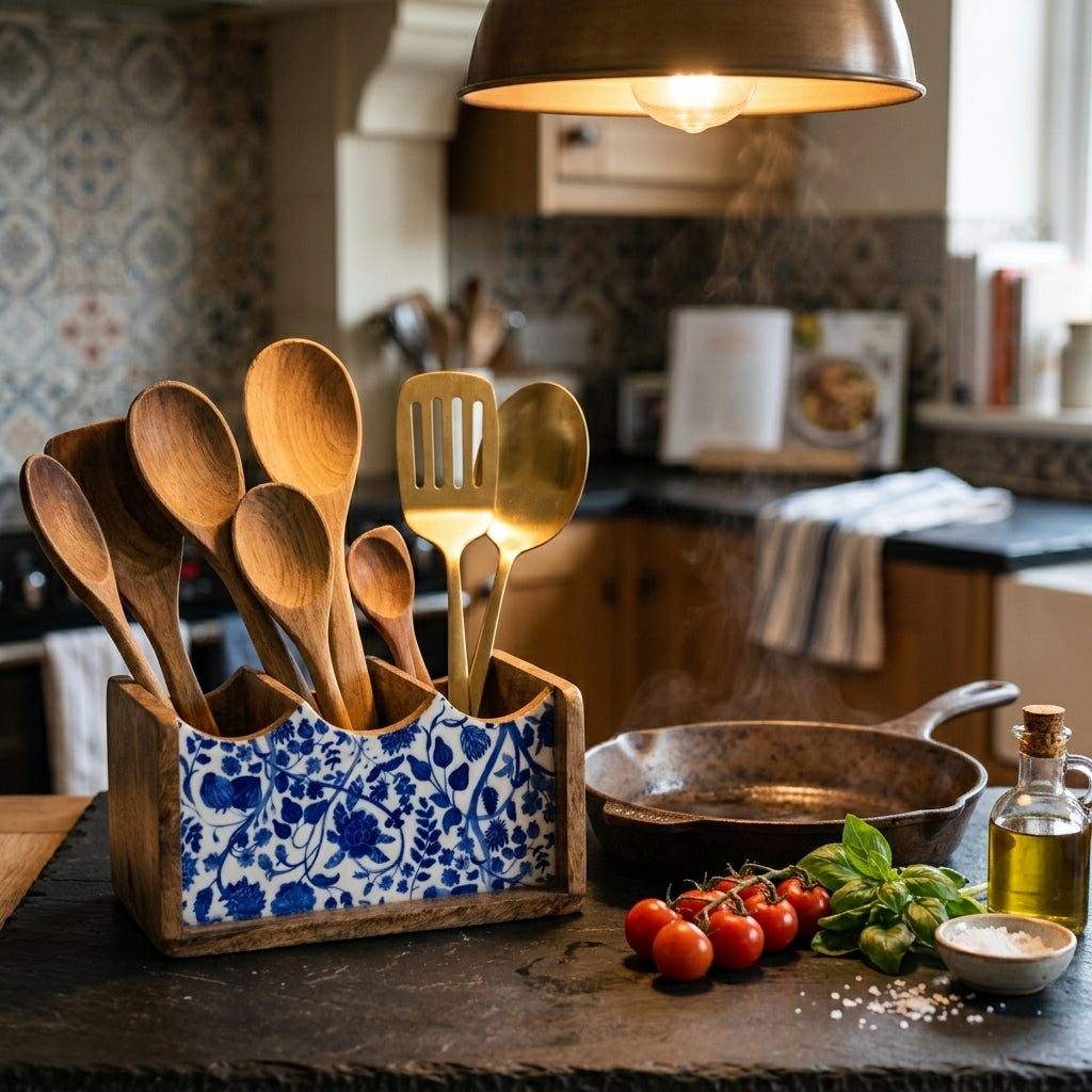 House of Avana Mango Wood Cutlery Stand