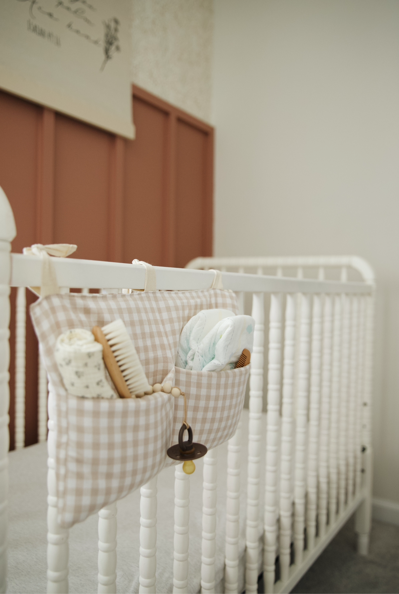 Beige White Baby Crib Diaper Caddy Storage Organizer Nursery Room