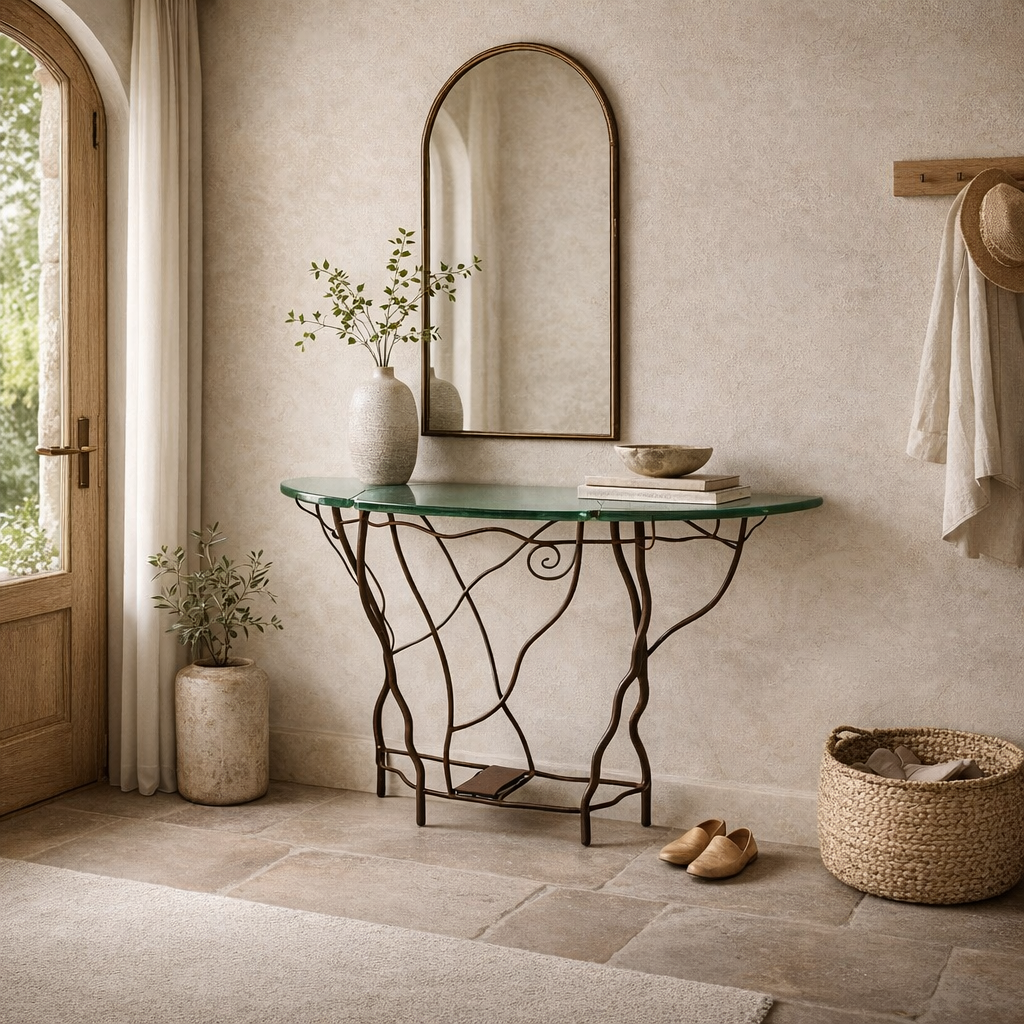 New Organic Half Moon Console Table with Slate
