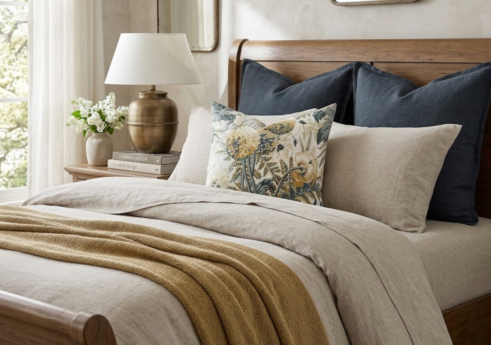 Dahlia Floral Pillow Cover in Soft Gold, Thibaut Pillows