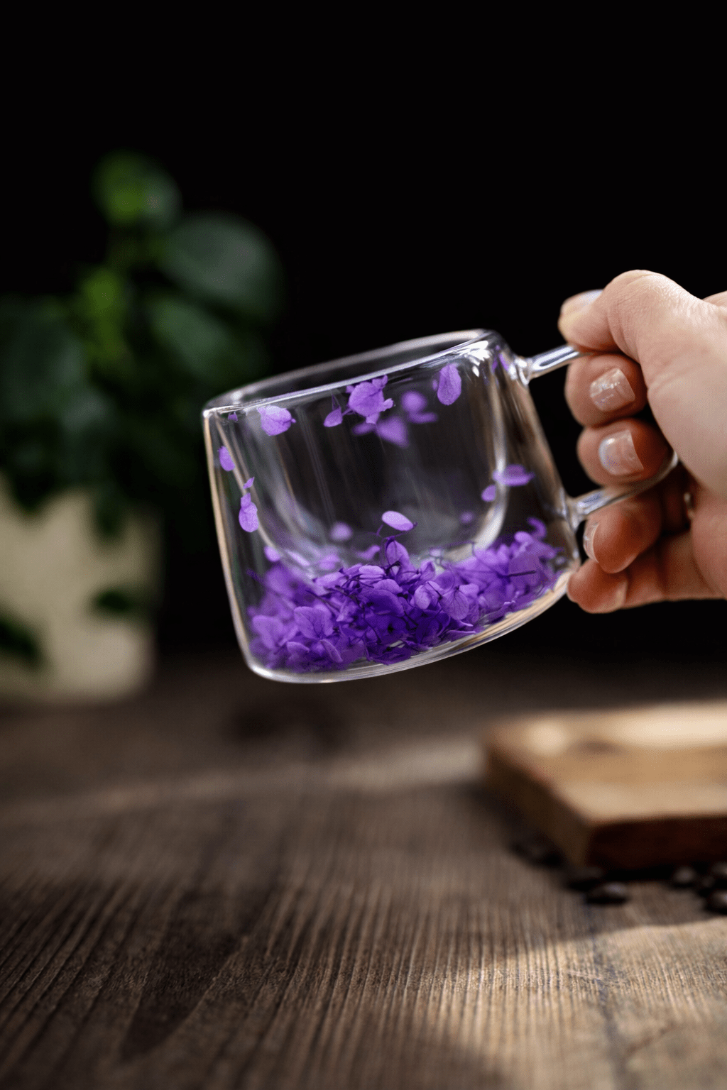Handcrafted Floral Double-Wall Glass Mug