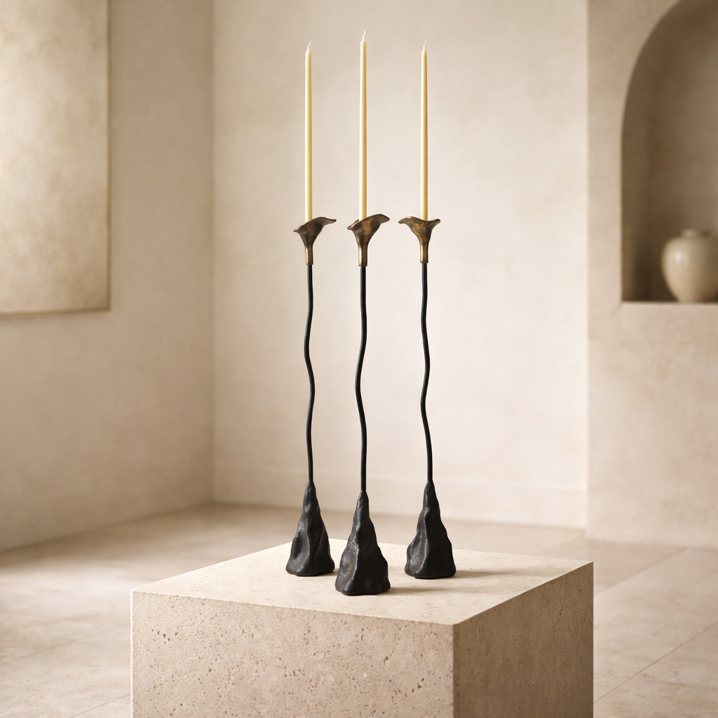 Calla Lily Iron Candlestick — Handcrafted Sculptural Candleholder (19”)