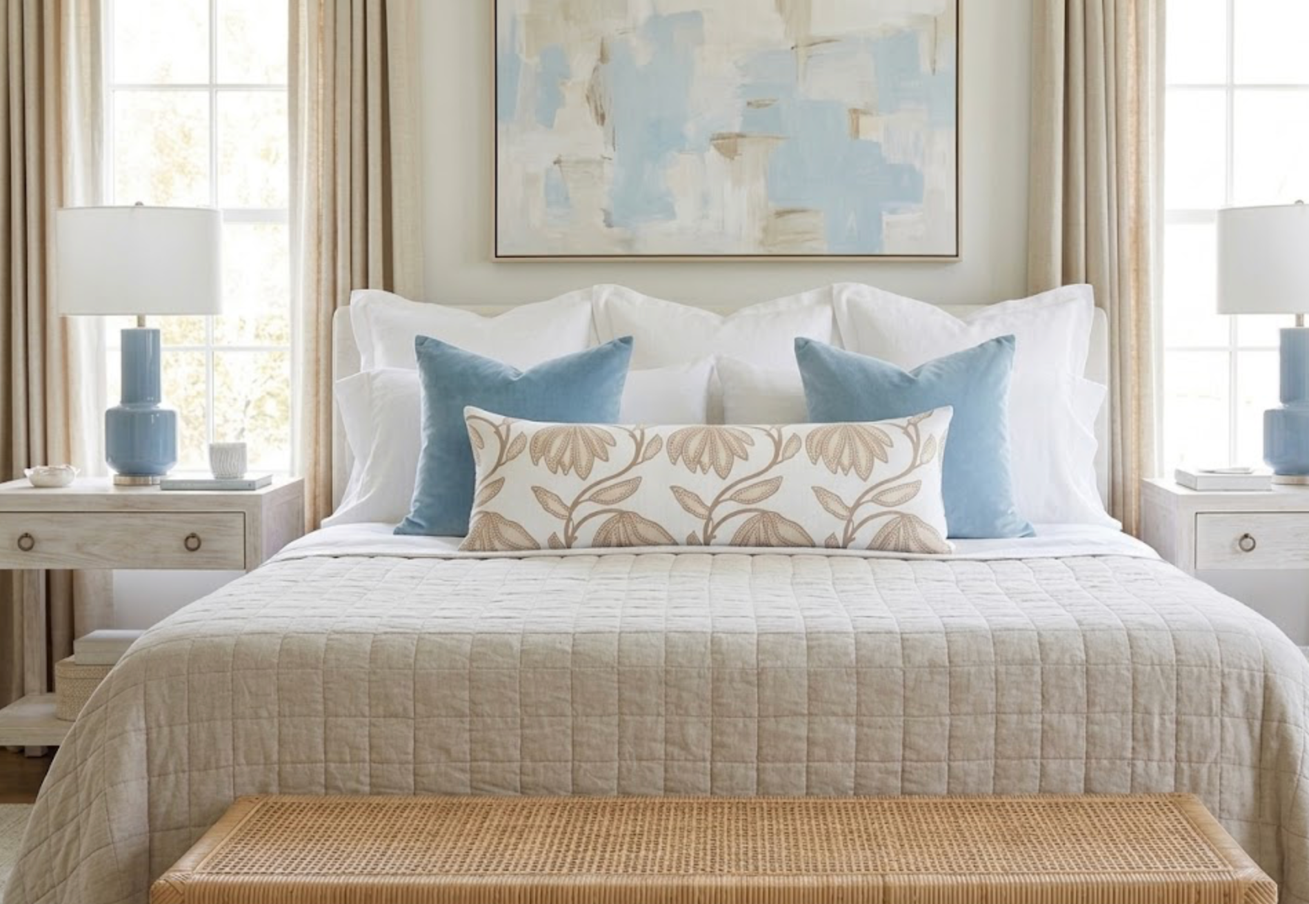 Desert Floral Pillow Cover in Birch Natural, Thibaut Pillows
