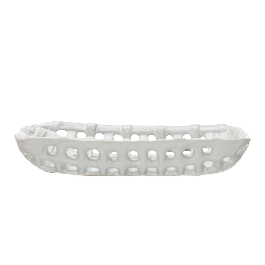 Handmade Reactive Glaze Cream Stoneware Basket Dish