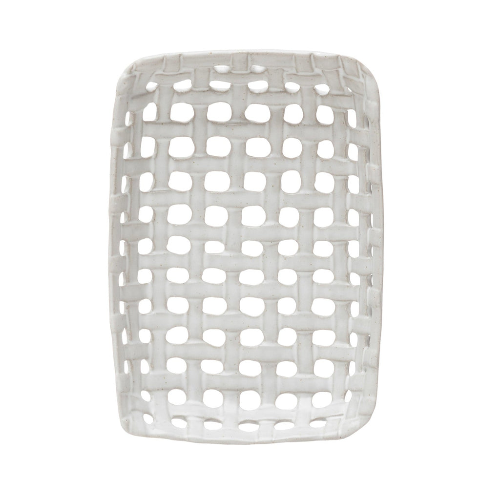 Handmade Reactive Glaze Cream Stoneware Basket Dish