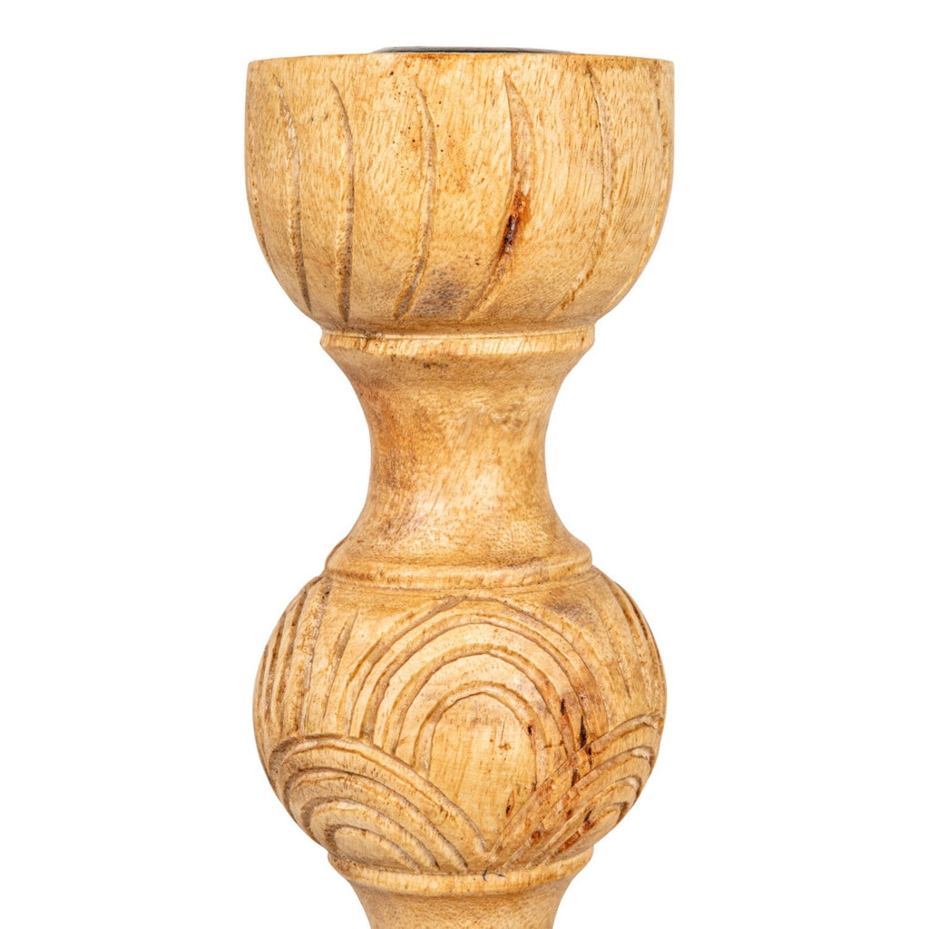 Hand-Carved Mango Wood Taper Candle Holder | 2 Sizes