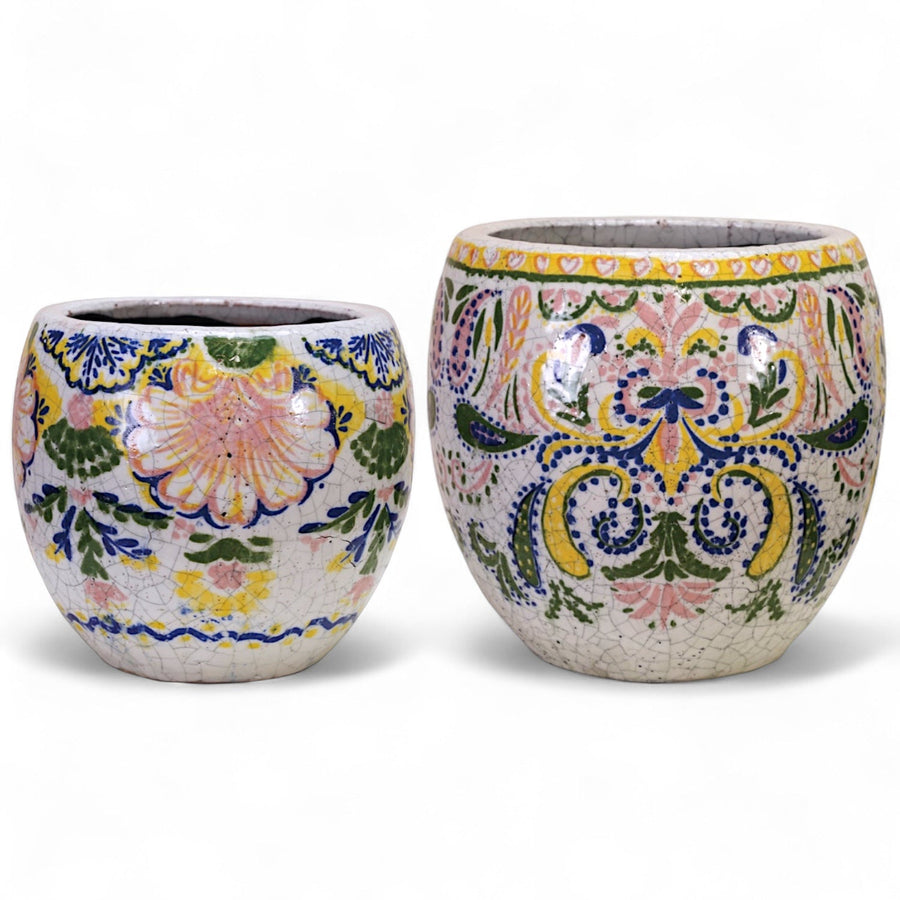 Crackle Glaze Floral Pattern Terracotta Planter | 2 Sizes