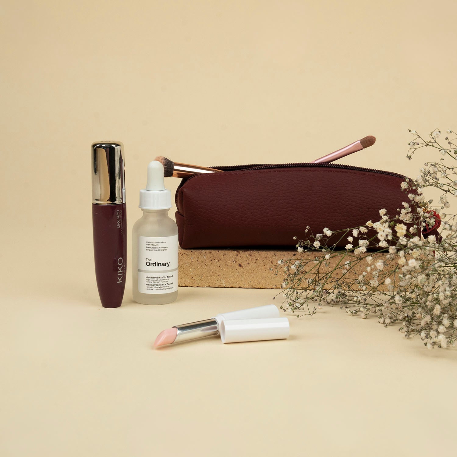 Aurora Leather Makeup Bag — Burgundy