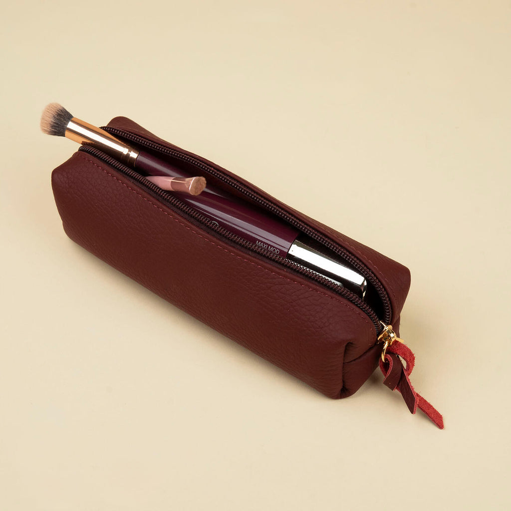 Aurora Leather Makeup Bag — Burgundy