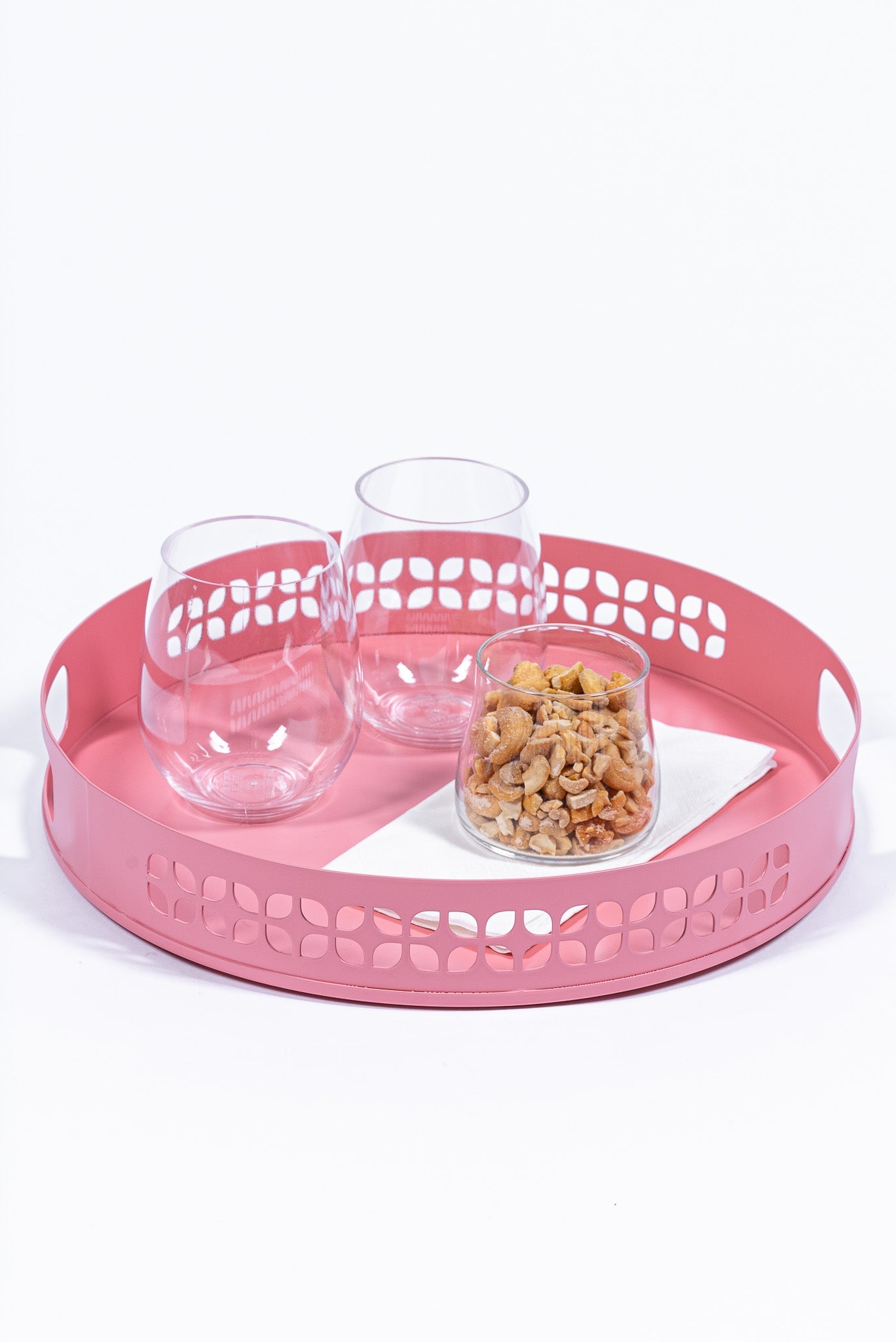 Breeze Block Metal Serving Tray Round-Pink