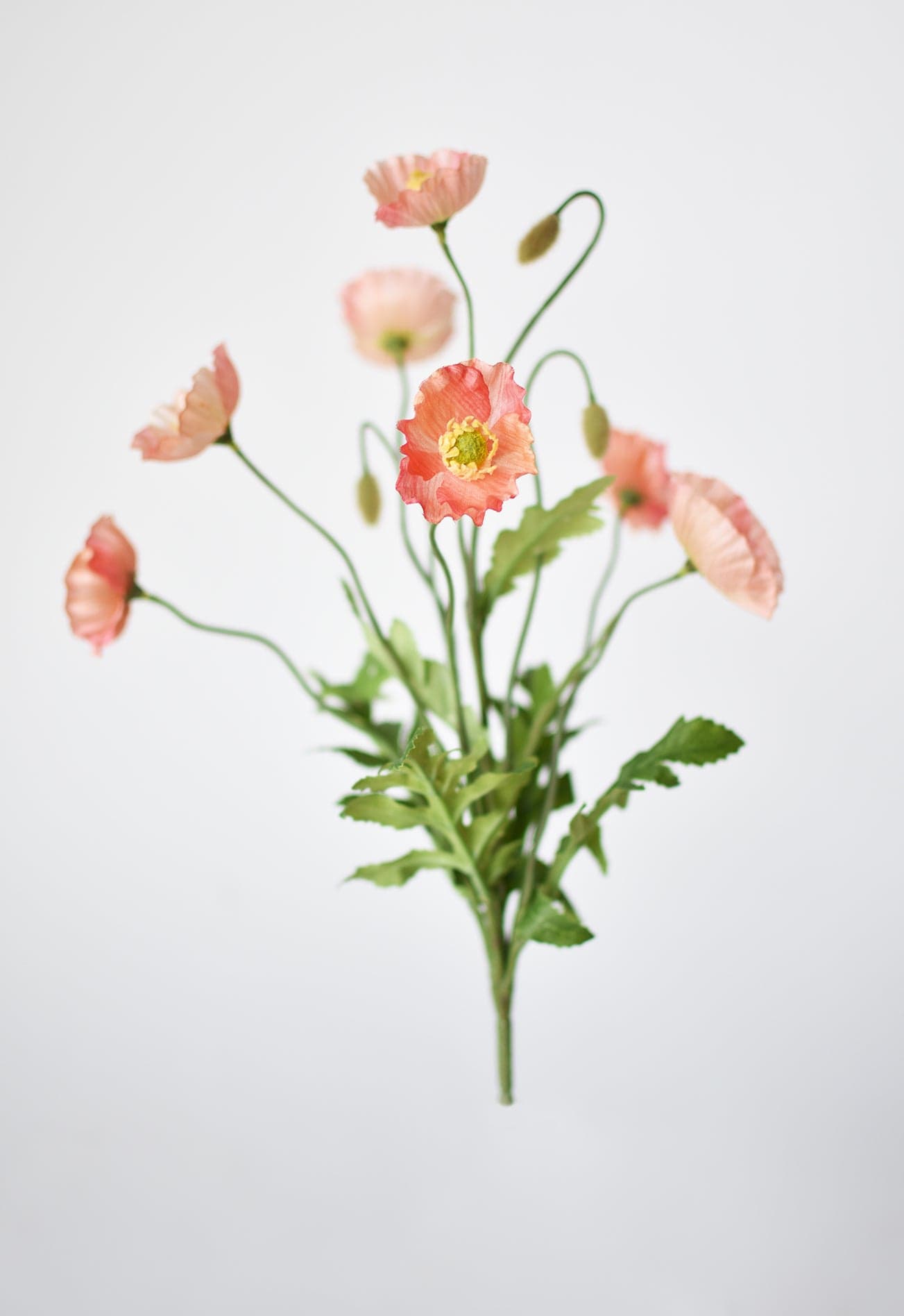 15" Faux Poppy Bush Coral Orange Salmon