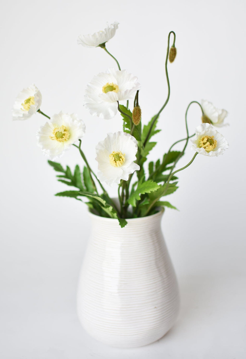 15" Faux Poppy Bush White