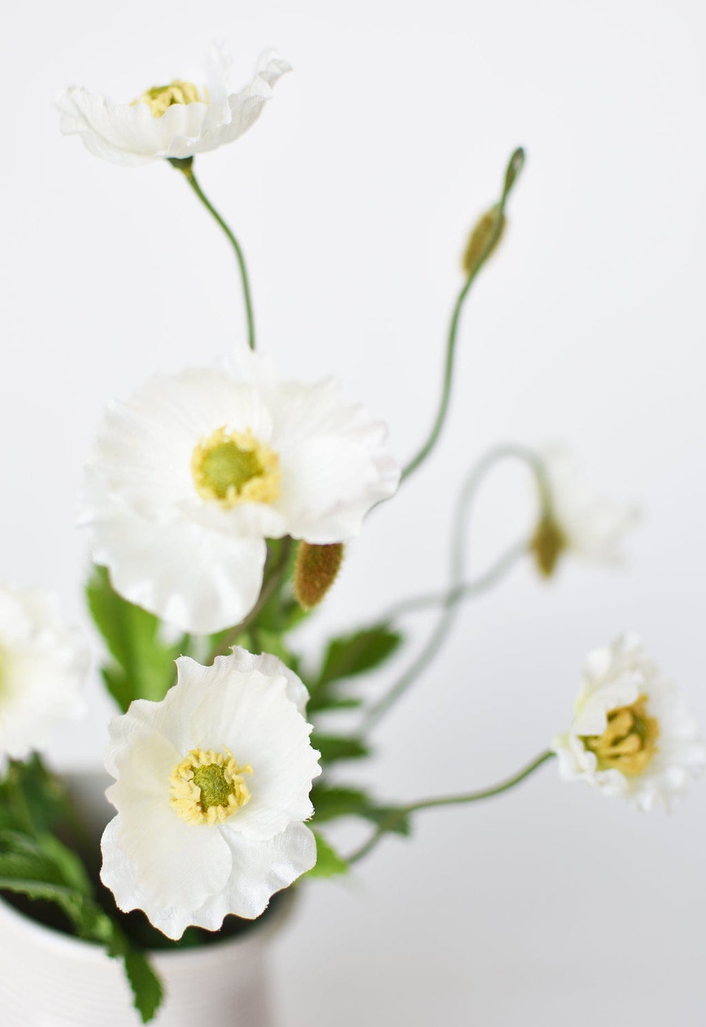 15" Faux Poppy Bush White