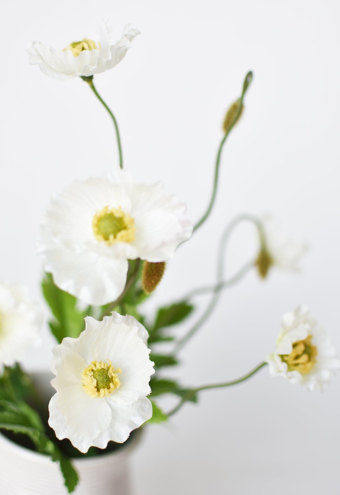 15" Faux Poppy Bush White