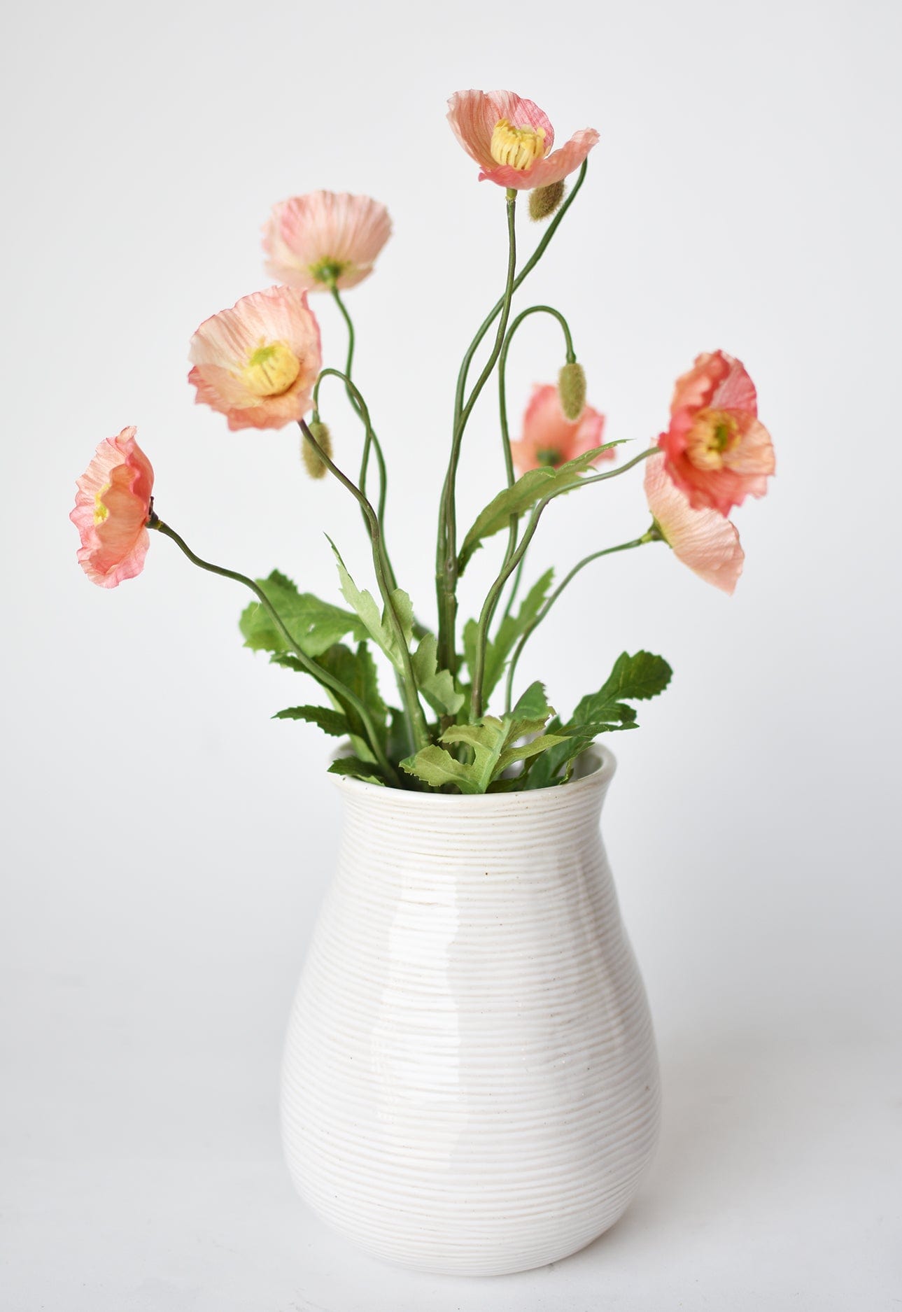 15" Faux Poppy Bush Coral Orange Salmon