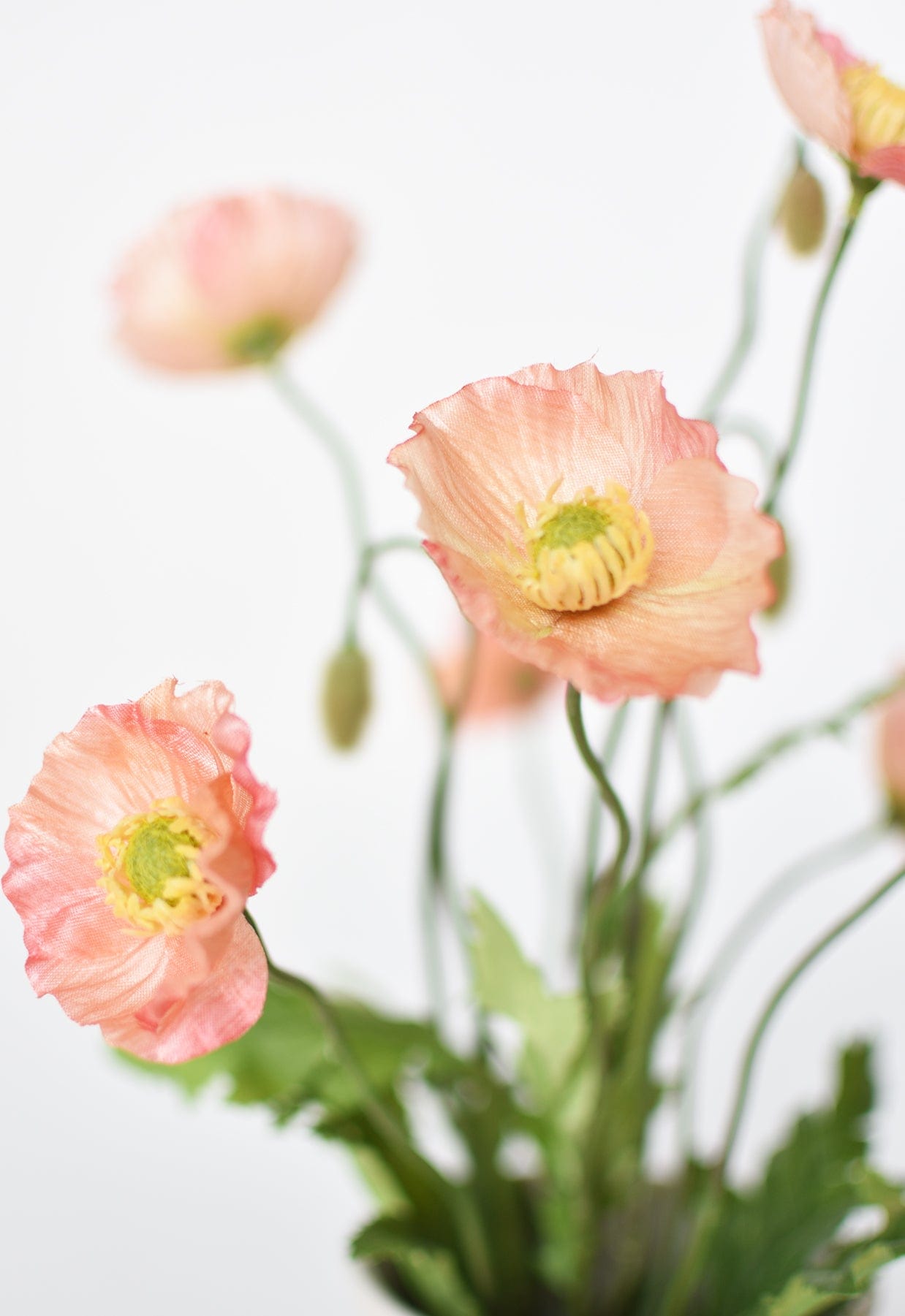 15" Faux Poppy Bush Coral Orange Salmon