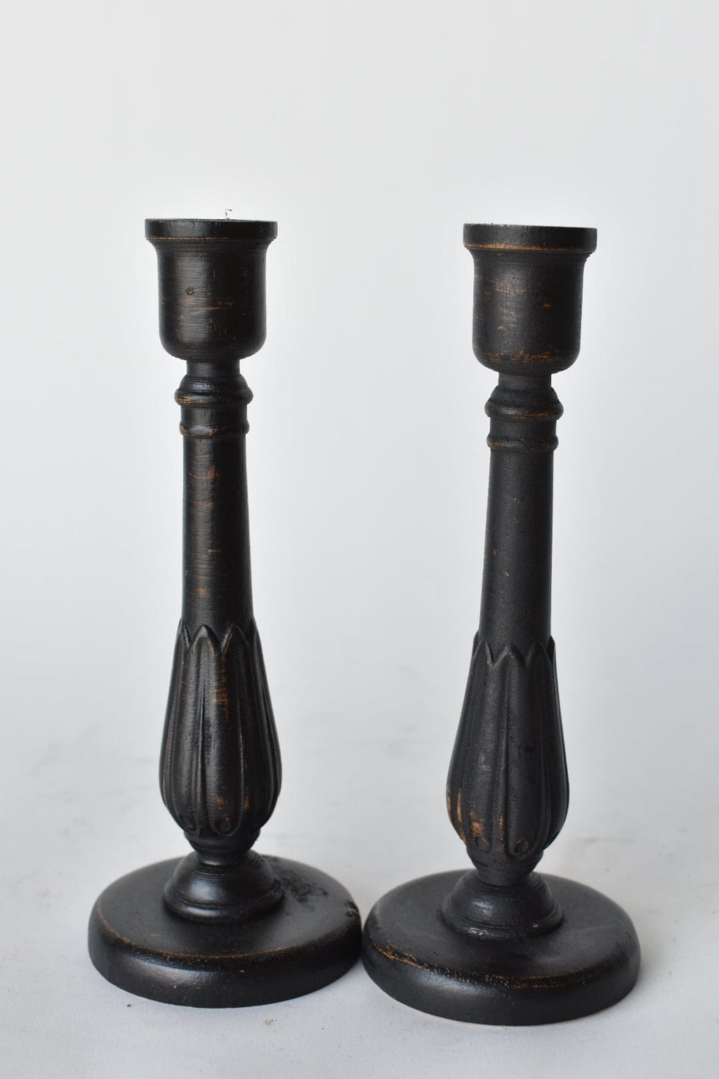 Black Distressed Taper Candlesticks, Pair
