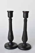 Black Distressed Taper Candlesticks, Pair