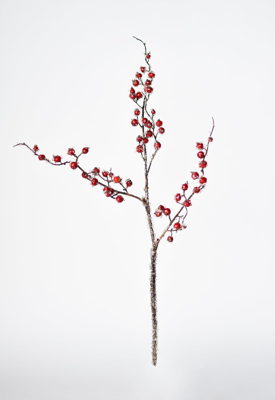 29" Faux Iced Red Berry Stem