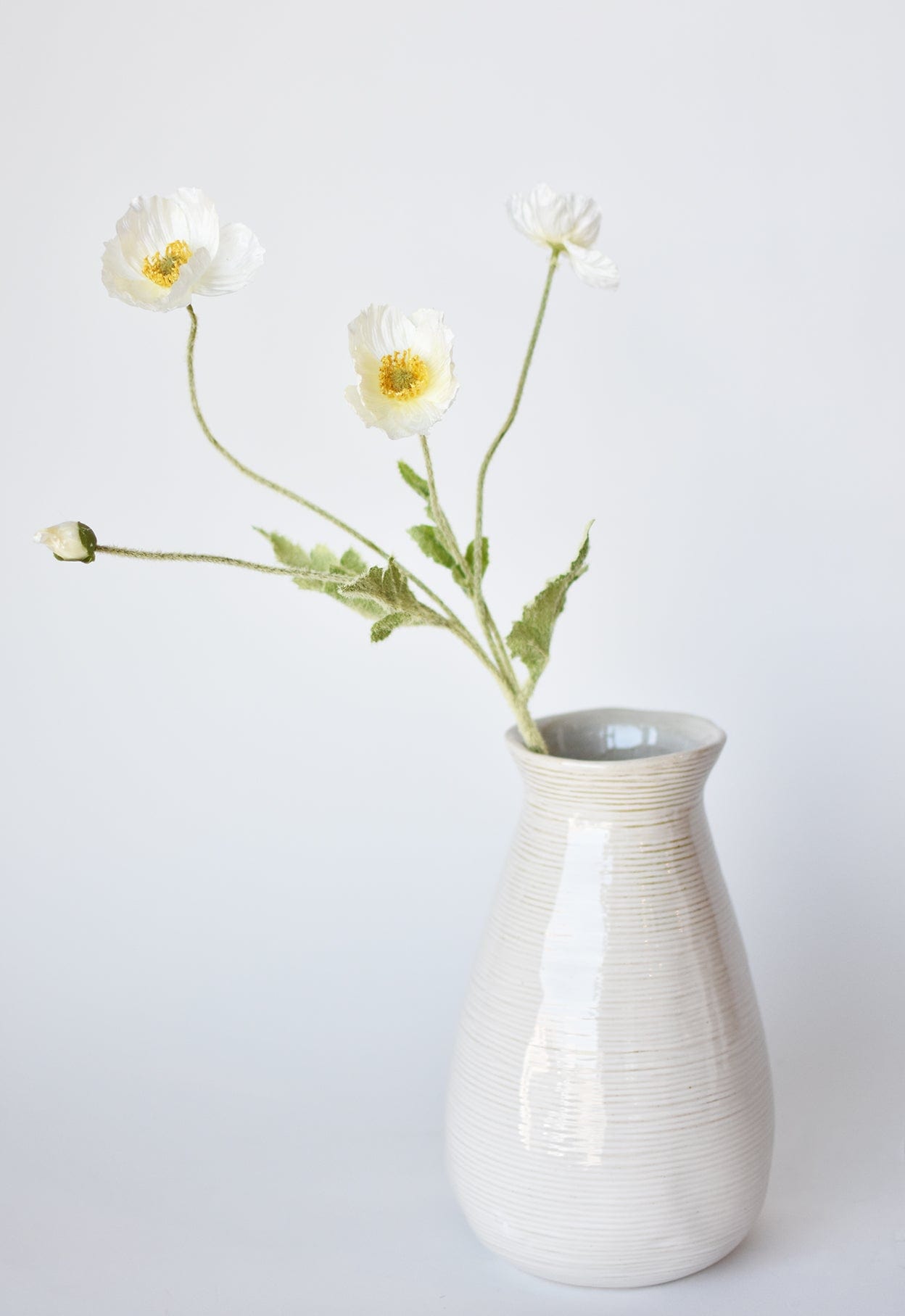 24" Faux White Poppy Stem