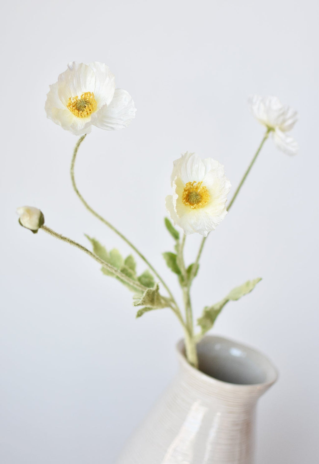24" Faux White Poppy Stem