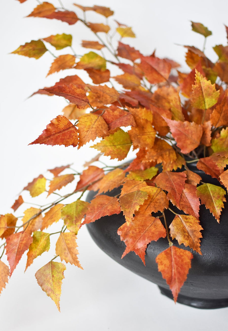 26" Faux Birch Leaf Stem Red / Orange / Yellow