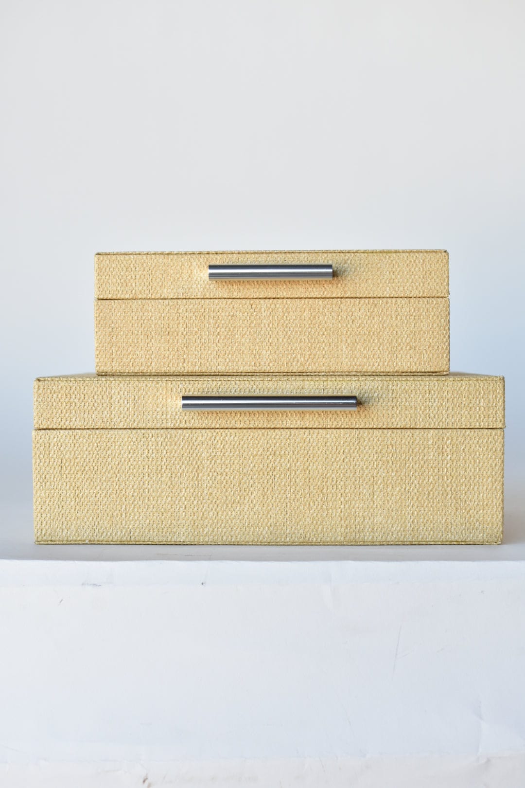 Natural Grasscloth Box with Silver Detail