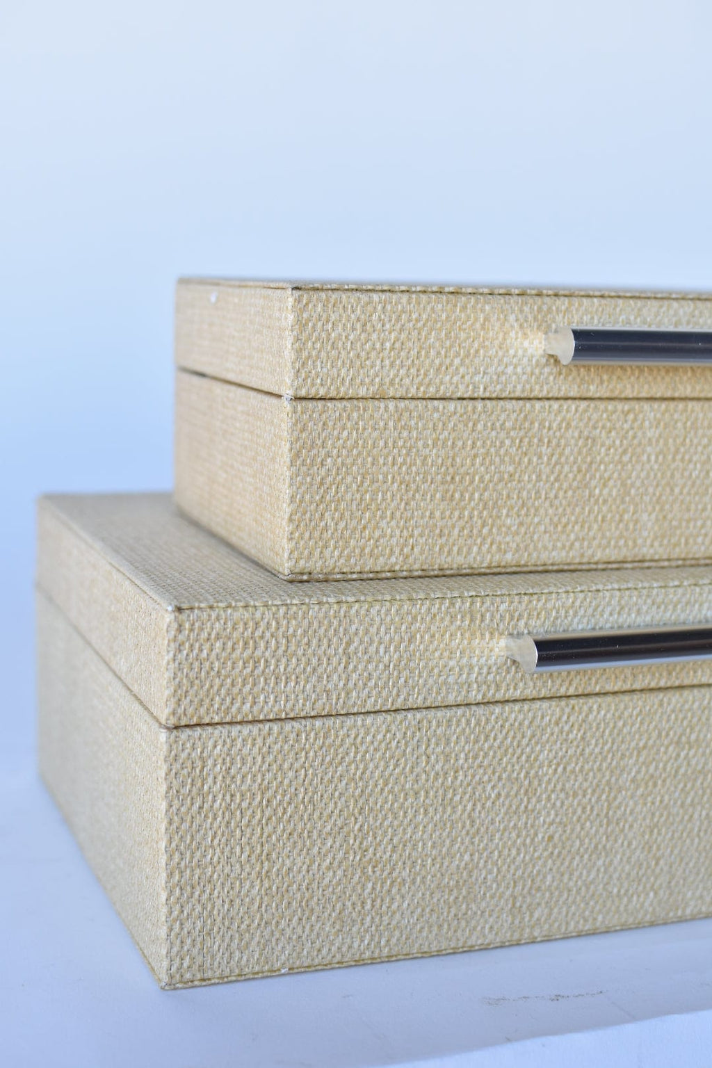 Natural Grasscloth Box with Silver Detail