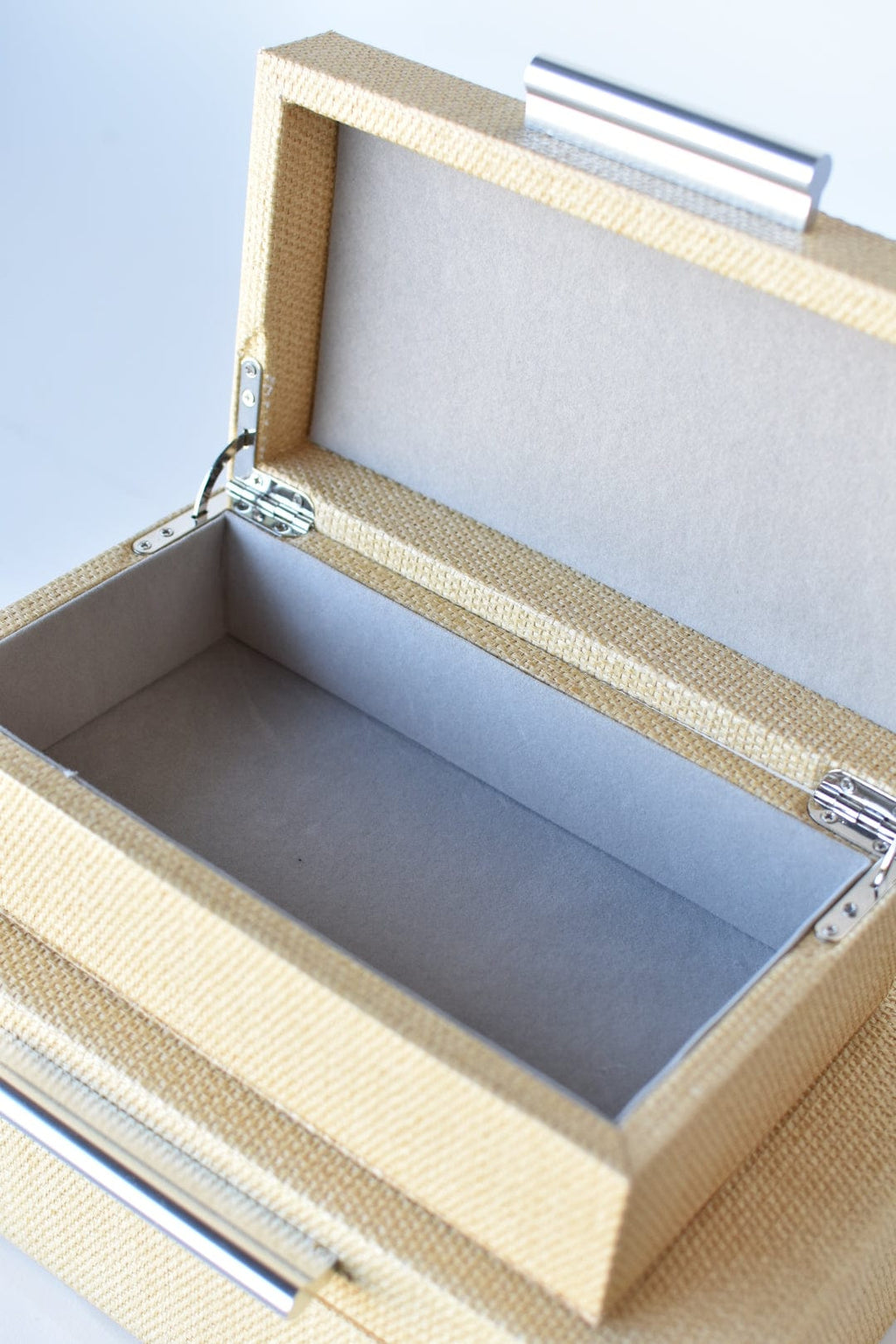 Natural Grasscloth Box with Silver Detail