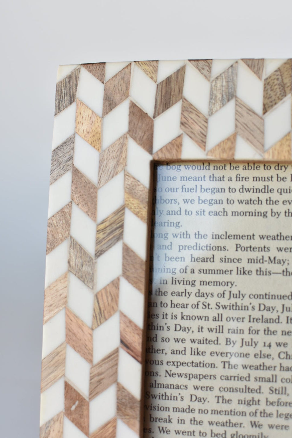 Inlaid Wood & Faux Bone Herringbone Frame