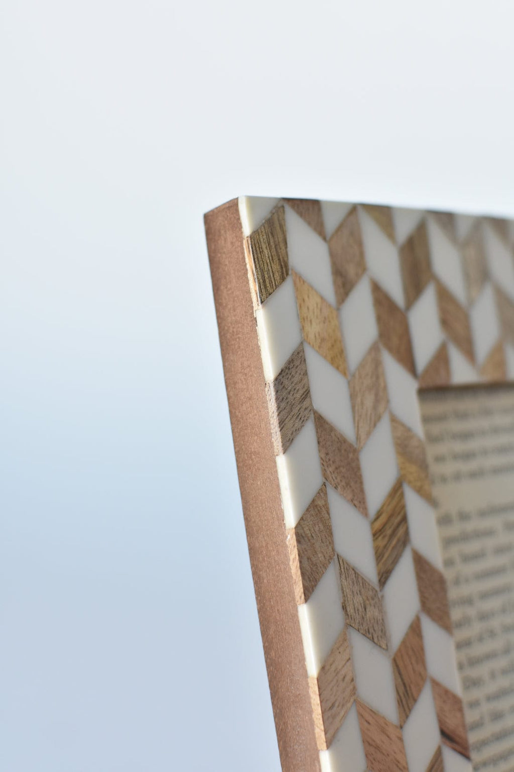 Inlaid Wood & Faux Bone Herringbone Frame