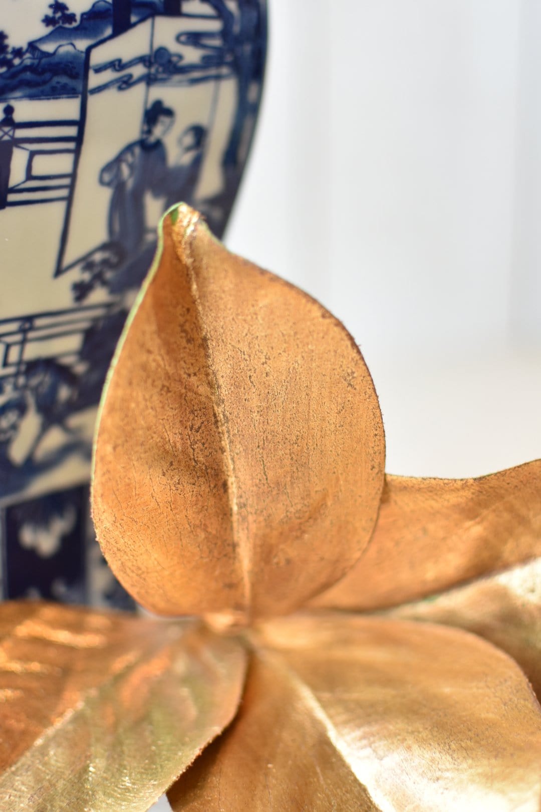11" Faux Gold Metallic Magnolia Leaf Stem
