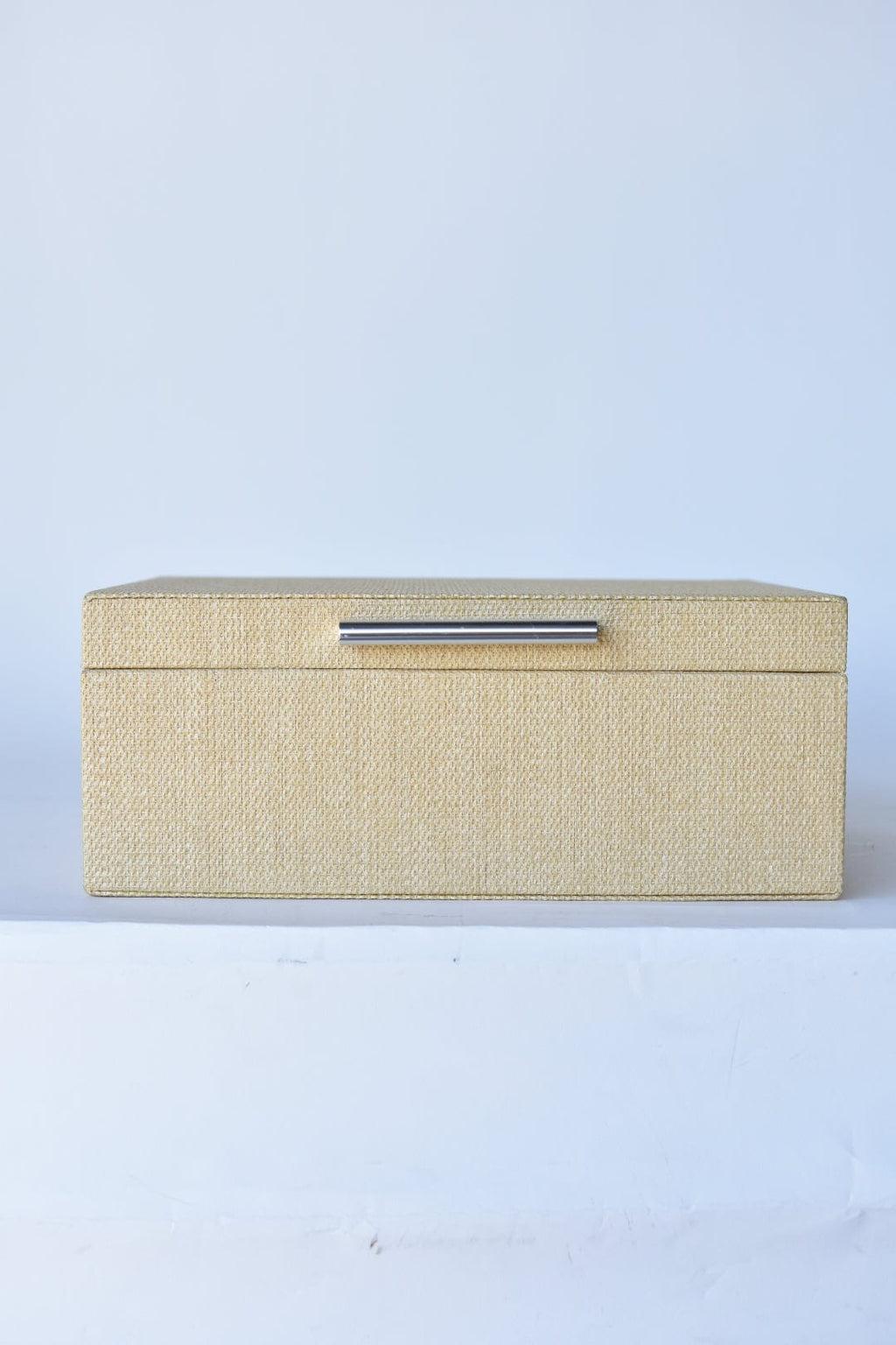 Natural Grasscloth Box with Silver Detail