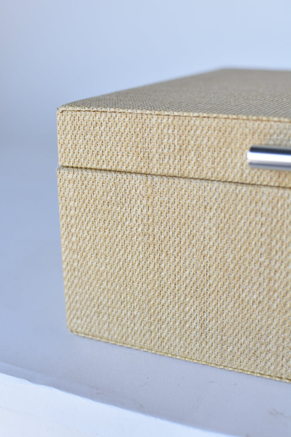 Natural Grasscloth Box with Silver Detail